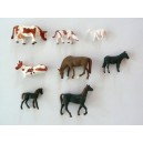 Lot de 8 animaux (vaches brunes chevaux mouton) HO