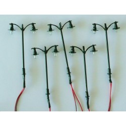 juego de 5 farolas dobles dobladas de metal verde HO