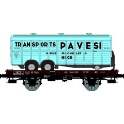 REE WB239 - Wagon UFR MONO - PORTEUR avec remorque double essieux - EP III - "PAVESI" - HO