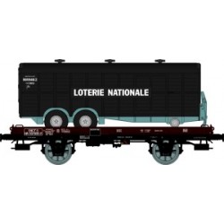 REE WB241 - Wagon UFR MONO - PORTEUR avec remorque double essieux - EP III - "LOTERIE NATIONALE" - HO