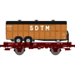 REE WB246 - Wagon UFR MONO - PORTEUR avec remorque double essieux - EP III - "SDTM" marron - HO