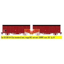 LS-models LSM 30501, 2 Wagons COUVERT STANDARD rouge UIC toit noir SNCF, époque 3 - HO